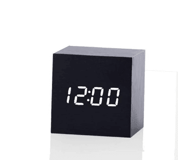 Sophisticated Voice-Activated LED Clock with Wood Grain Finish and Temperature Display - Très Elite