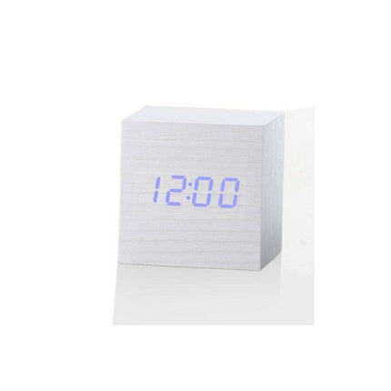 Sophisticated Voice-Activated LED Clock with Wood Grain Finish and Temperature Display - Très Elite