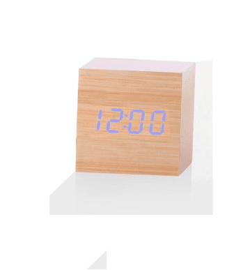 Sophisticated Voice-Activated LED Clock with Wood Grain Finish and Temperature Display - Très Elite