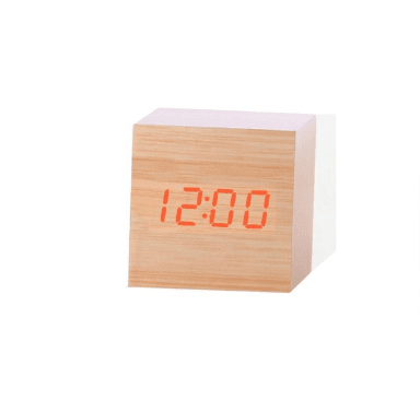 Sophisticated Voice-Activated LED Clock with Wood Grain Finish and Temperature Display - Très Elite