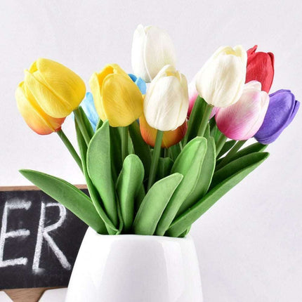 Sophisticated White Tulip Faux Floral Set - 10 Realistic Stems for Elegant Home Styling - Très Elite