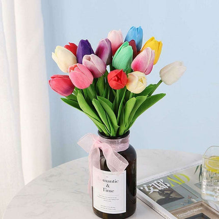 Sophisticated White Tulip Faux Floral Set - 10 Realistic Stems for Elegant Home Styling - Très Elite