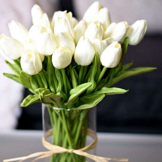 Sophisticated White Tulip Faux Floral Set - 10 Realistic Stems for Elegant Home Styling - Très Elite