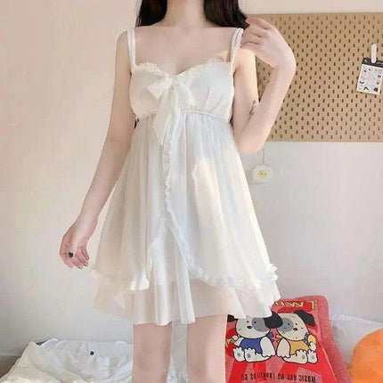 Sophisticated White Women's Lace Bow Sleepwear Collection - Chic Mesh Gown and Robe Set - Très Elite