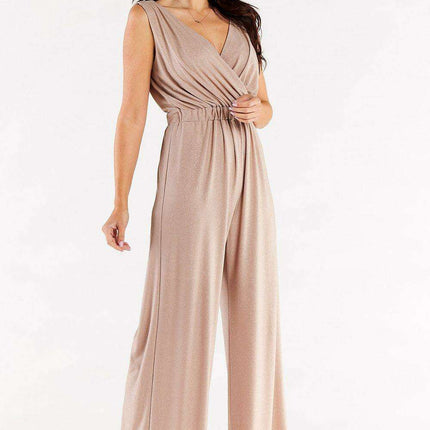 Sophisticated Wide Leg Jumpsuit Ensemble with Stylish Envelope Top - Exquisite Polish Craftsmanship - Très Elite