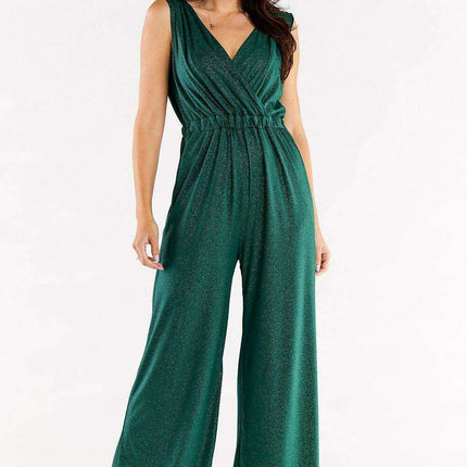 Sophisticated Wide Leg Jumpsuit Ensemble with Stylish Envelope Top - Exquisite Polish Craftsmanship