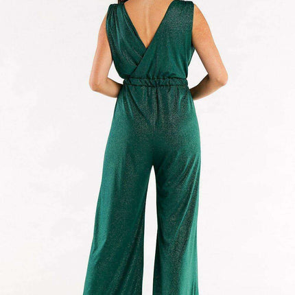 Sophisticated Wide Leg Jumpsuit Ensemble with Stylish Envelope Top - Exquisite Polish Craftsmanship - Très Elite