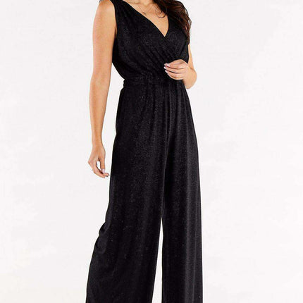 Sophisticated Wide Leg Jumpsuit Ensemble with Stylish Envelope Top - Exquisite Polish Craftsmanship - Très Elite