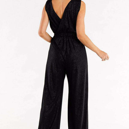 Sophisticated Wide Leg Jumpsuit Ensemble with Stylish Envelope Top - Exquisite Polish Craftsmanship - Très Elite