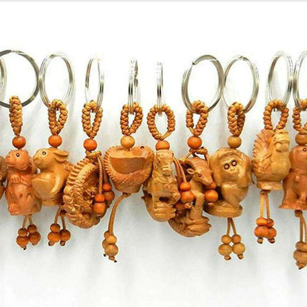 Sophisticated Wooden Keychain Set of the 12 Chinese Zodiac Signs