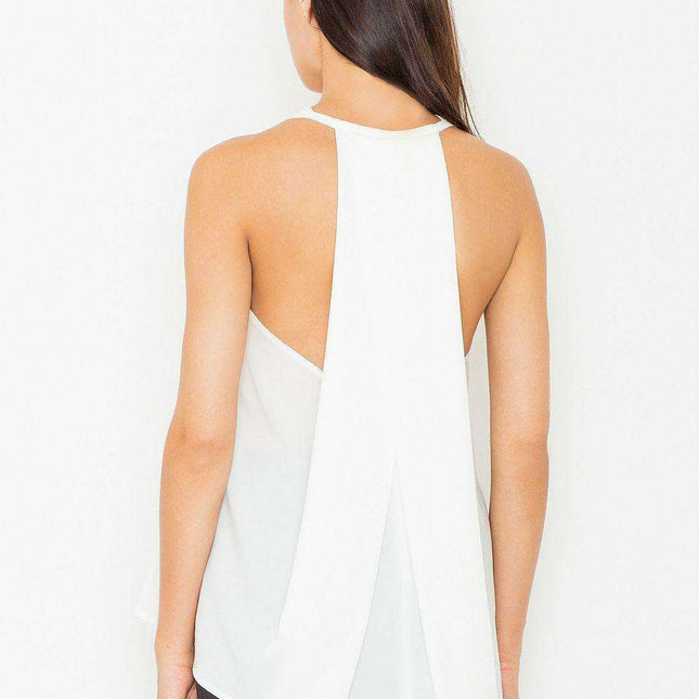 Sophisticated Wrap-Back Blouse with Striking Neckline and Unique Back Detail