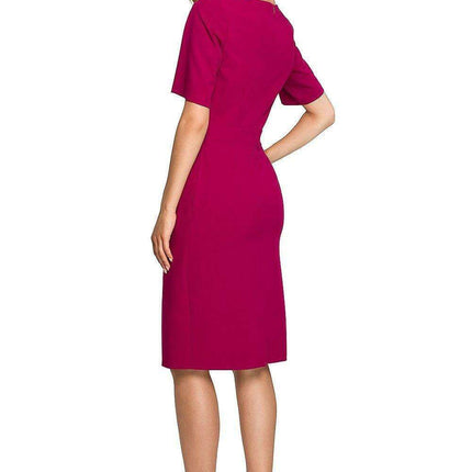 Sophisticated Zip-Front Pencil Dress with Stylish Overlap Detail - Très Elite