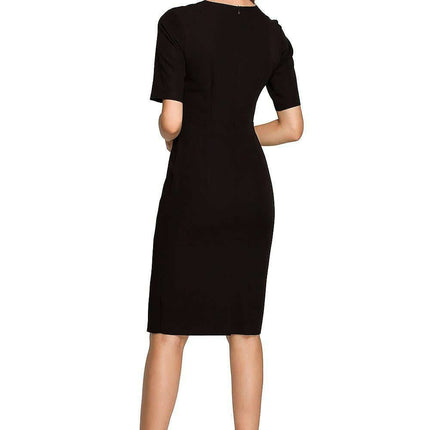 Sophisticated Zip-Front Pencil Dress with Stylish Overlap Detail - Très Elite