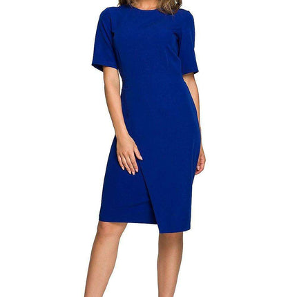 Sophisticated Zip-Front Pencil Dress with Stylish Overlap Detail - Très Elite