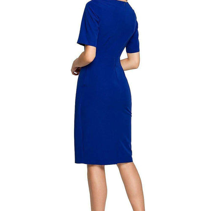 Sophisticated Zip-Front Pencil Dress with Stylish Overlap Detail - Très Elite