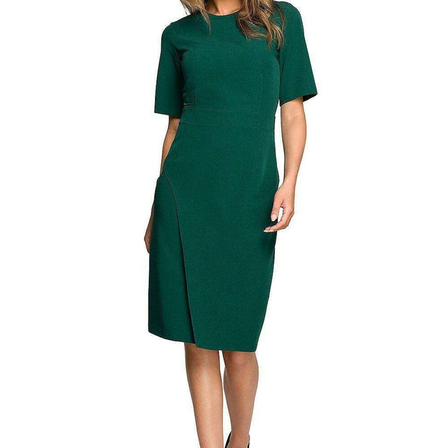 Sophisticated Zip-Front Pencil Dress with Stylish Overlap Detail