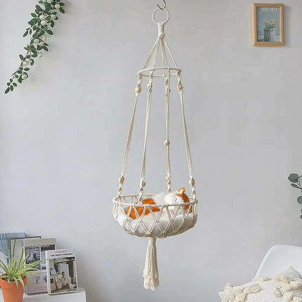 Spacious Macrame Pet Hammock - Stylish Hanging Swing Bed for Cats and Dogs, Cozy Home Accessory, Perfect Gift for Furry Friends - Très Elite