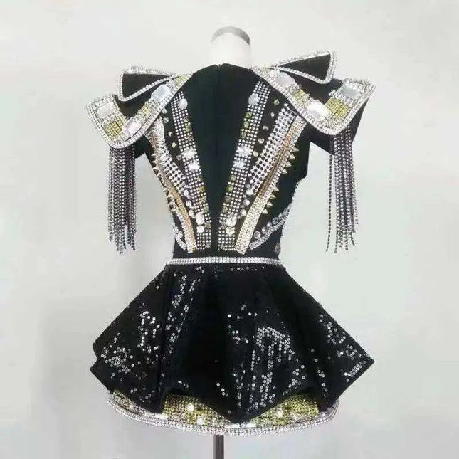 Sparkling Bespoke Crystal-Studded Bodysuit for DJs and Stage Performers