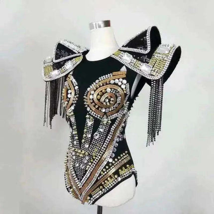 Sparkling Bespoke Crystal-Studded Bodysuit for DJs and Stage Performers - Très Elite