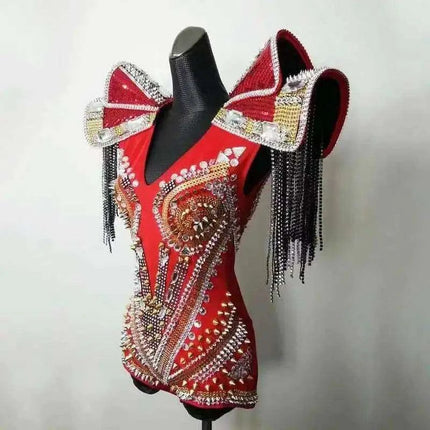 Sparkling Bespoke Crystal-Studded Bodysuit for DJs and Stage Performers - Très Elite