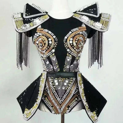 Sparkling Bespoke Crystal-Studded Bodysuit for DJs and Stage Performers - Très Elite