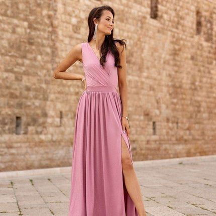 Sparkling Brocade Evening Gown with Elegant V-Neck Design - Très Elite