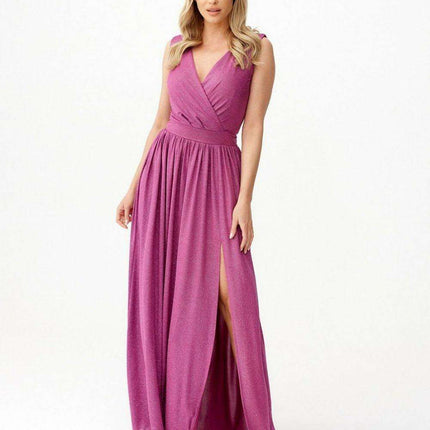Sparkling Brocade Evening Gown with Elegant V-Neck Design - Très Elite