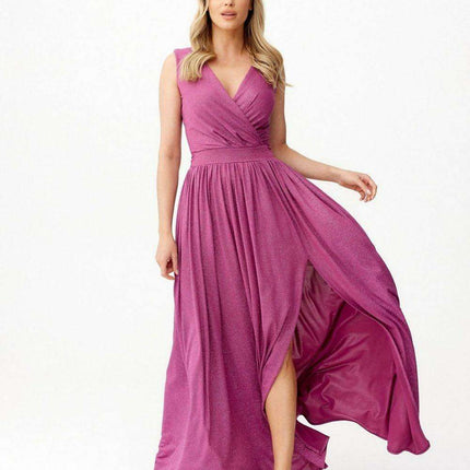 Sparkling Brocade Evening Gown with Elegant V-Neck Design - Très Elite