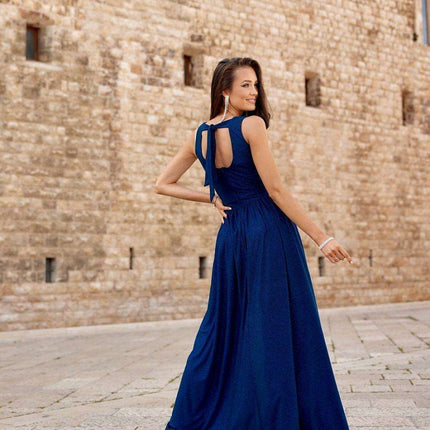 Sparkling Brocade Evening Gown with Elegant V-Neck Design - Très Elite
