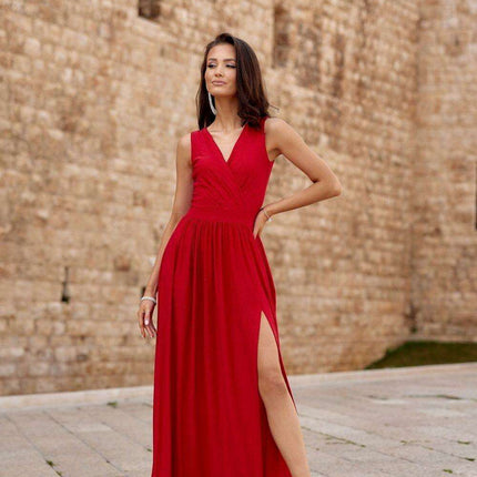 Sparkling Brocade Evening Gown with Elegant V-Neck Design