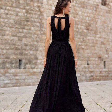 Sparkling Brocade Evening Gown with Elegant V-Neck Design - Très Elite