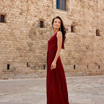 Sparkling Brocade Evening Gown with Elegant V-Neck Design - Très Elite