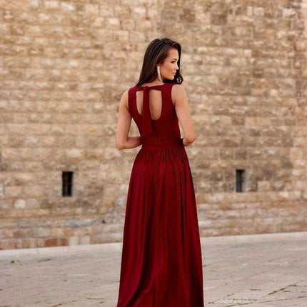 Sparkling Brocade Evening Gown with Elegant V-Neck Design - Très Elite