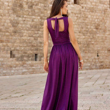 Sparkling Brocade Evening Gown with Elegant V-Neck Design - Très Elite
