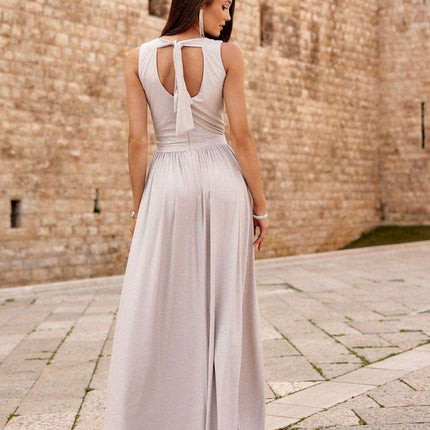 Sparkling Brocade Evening Gown with Elegant V-Neck Design - Très Elite
