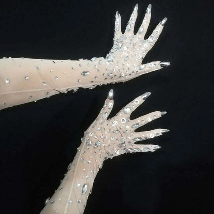 Sparkling Crystal-Studded White Performance Gloves - Très Elite
