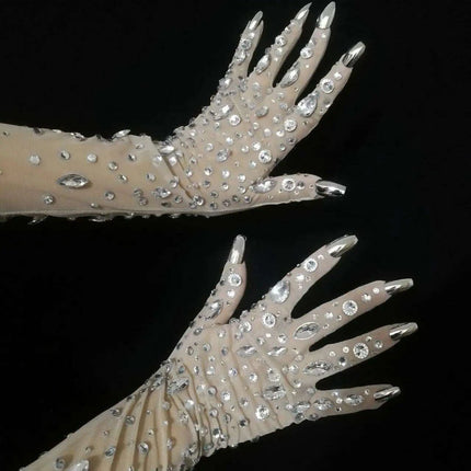 Sparkling Crystal-Studded White Performance Gloves - Très Elite