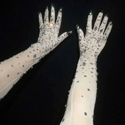Sparkling Crystal-Studded White Performance Gloves - Très Elite