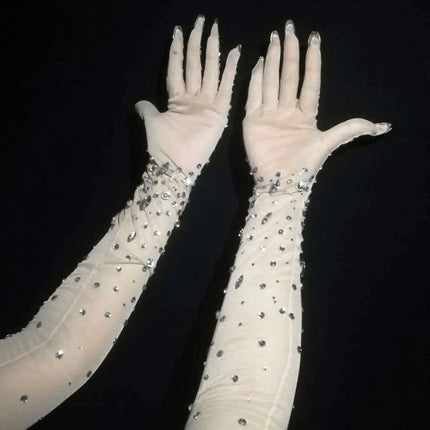 Sparkling Crystal-Studded White Performance Gloves - Très Elite