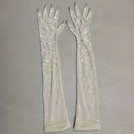Sparkling Crystal-Studded White Performance Gloves - Très Elite