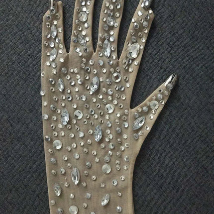 Sparkling Crystal-Studded White Performance Gloves - Très Elite