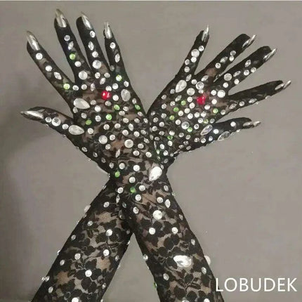 Sparkling Crystal-Studded White Performance Gloves - Très Elite