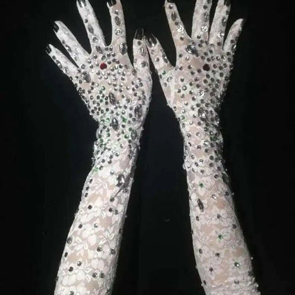 Sparkling Crystal-Studded White Performance Gloves - Très Elite