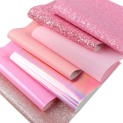 Sparkling Pink Faux Leather Crafting Set - 7 Glitter Sheets, 20x33cm Each..