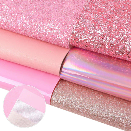 Sparkling Pink Faux Leather Crafting Set - 7 Glitter Sheets, 20x33cm Each..