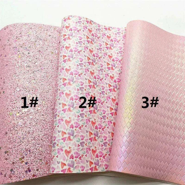 Sparkling Pink Heart & Cloud Faux Leather Crafting Sheet - Ideal for DIY Projects