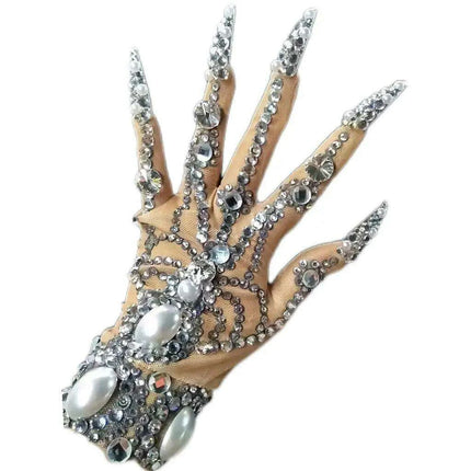Sparkling Rhinestone Performance Gloves - Shine Bright on Stage! - Très Elite