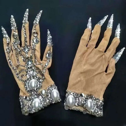 Sparkling Rhinestone Performance Gloves - Shine Bright on Stage! - Très Elite