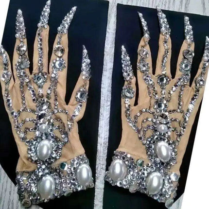 Sparkling Rhinestone Performance Gloves - Shine Bright on Stage! - Très Elite
