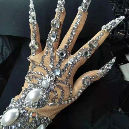 Sparkling Rhinestone Performance Gloves - Shine Bright on Stage! - Très Elite